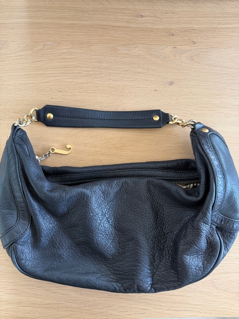 Vintage Juicy! Black Leather Hobo Baby Bag with Gold Hardware